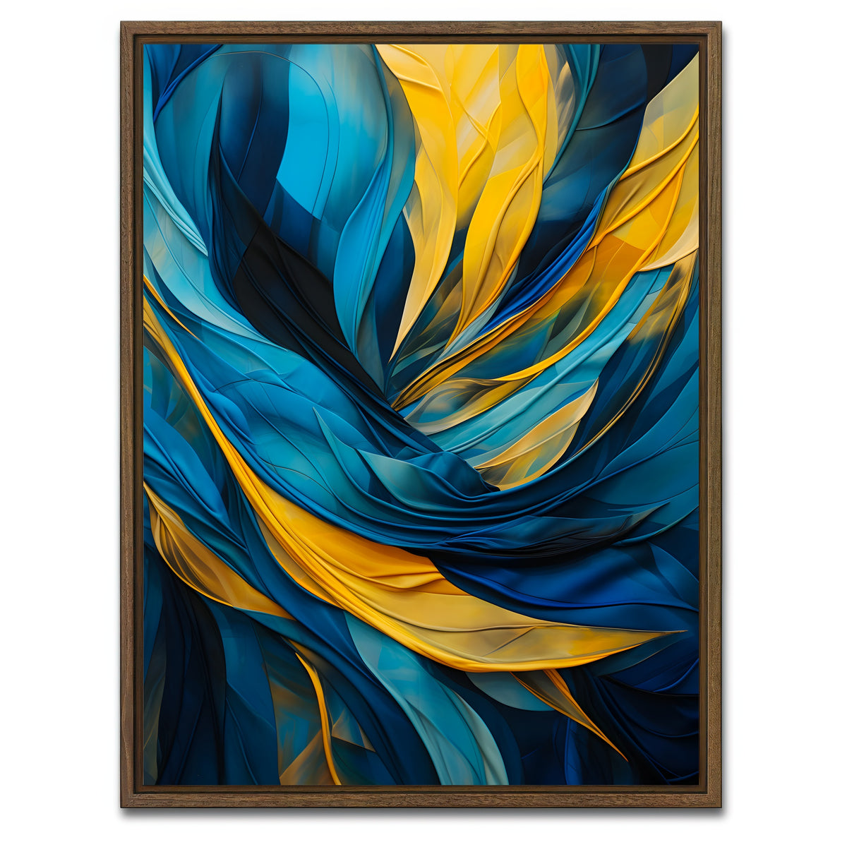 AUTO-MOCKUP WHITE | Abstract - Blue gold feather 1 | 1 Piece | Walnut Framed Canvas | group=3x4