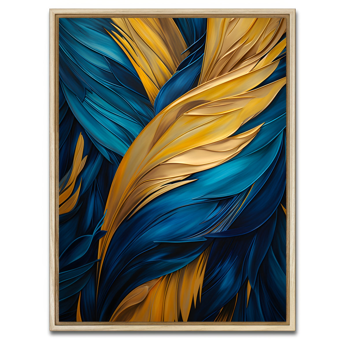 AUTO-MOCKUP WHITE | Abstract - Blue gold feather 4 | 1 Piece | Natural Framed Canvas | group=3x4
