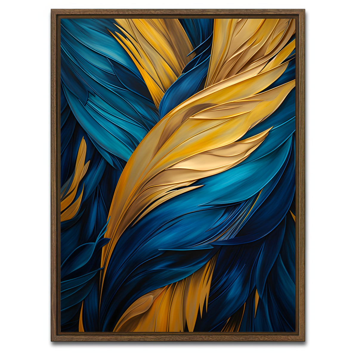 AUTO-MOCKUP WHITE | Abstract - Blue gold feather 4 | 1 Piece | Walnut Framed Canvas | group=3x4