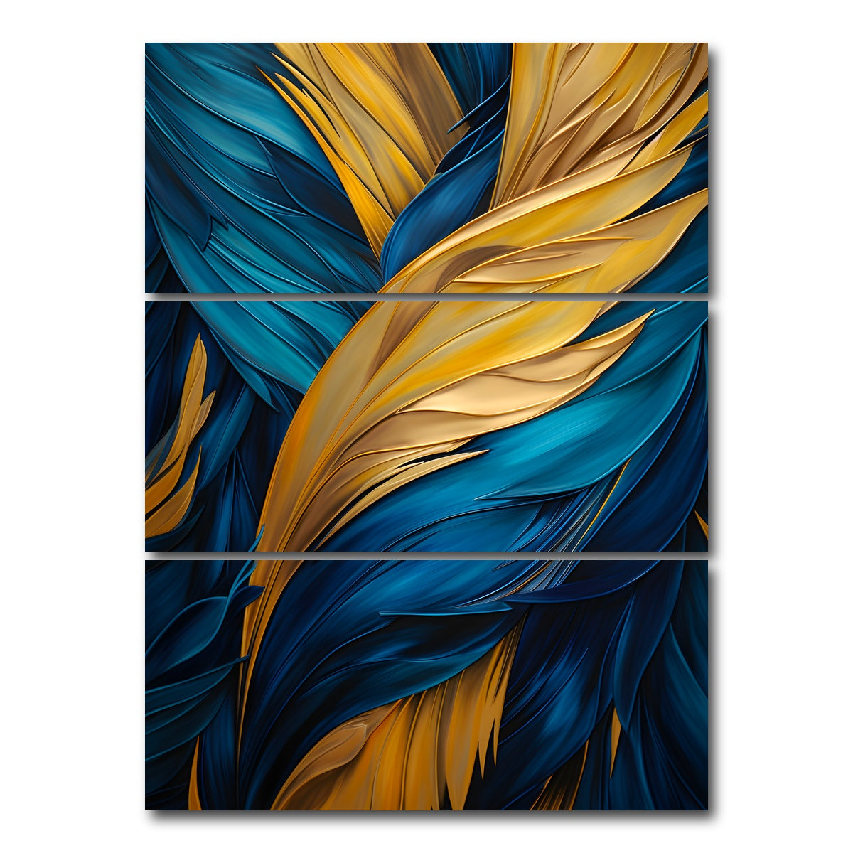 AUTO-MOCKUP WHITE | Abstract - Blue gold feather 4 | 3 Piece | Gallery Wrap Canvas | group=8x18_stacked
