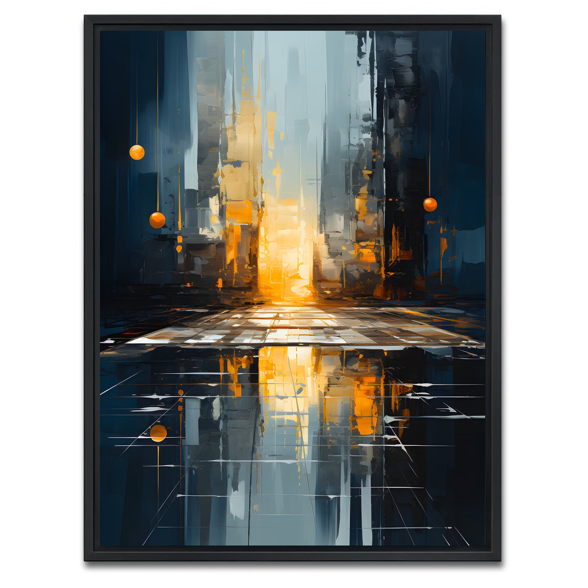 AUTO-MOCKUP WHITE | Abstract - Blue gold shapes 11 | 1 Piece | Black Framed Canvas | group=3x4