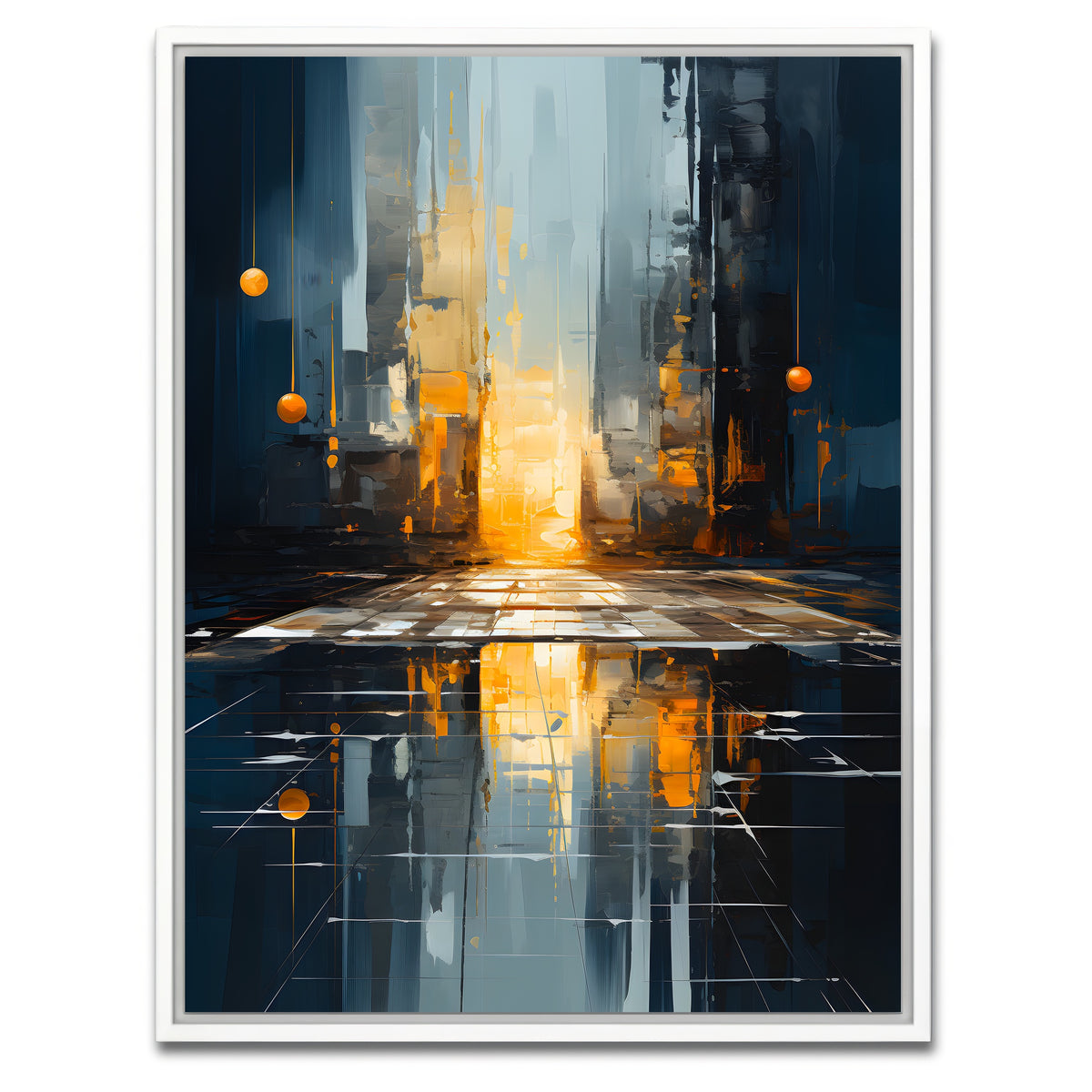 AUTO-MOCKUP WHITE | Abstract - Blue gold shapes 11 | 1 Piece | White Framed Canvas | group=3x4