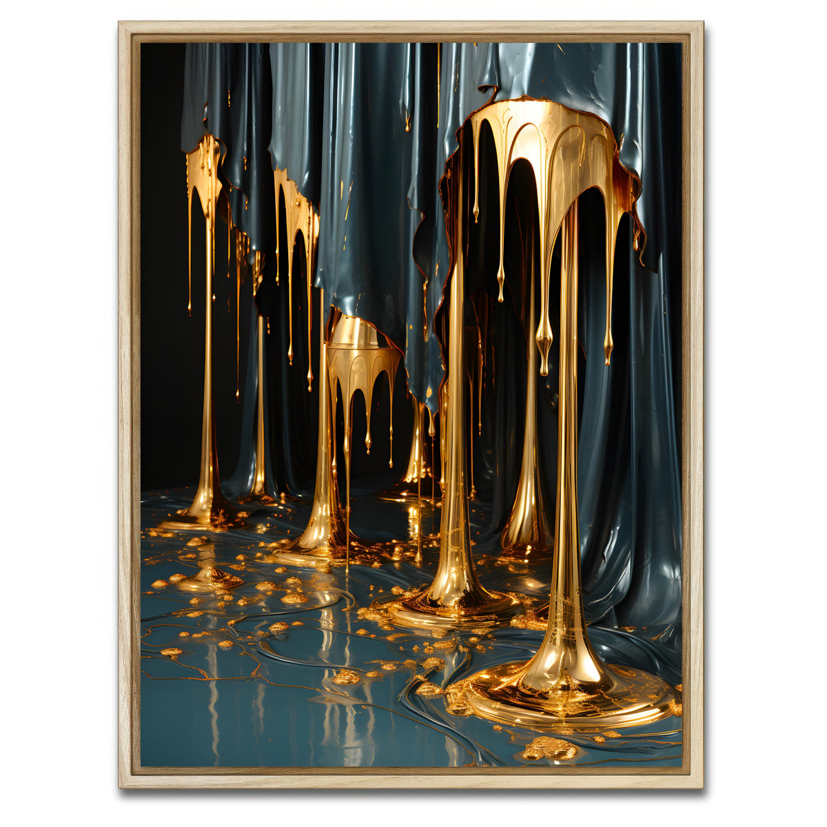 AUTO-MOCKUP WHITE | Abstract - Blue gold shapes 13 | 1 Piece | Natural Framed Canvas | group=3x4