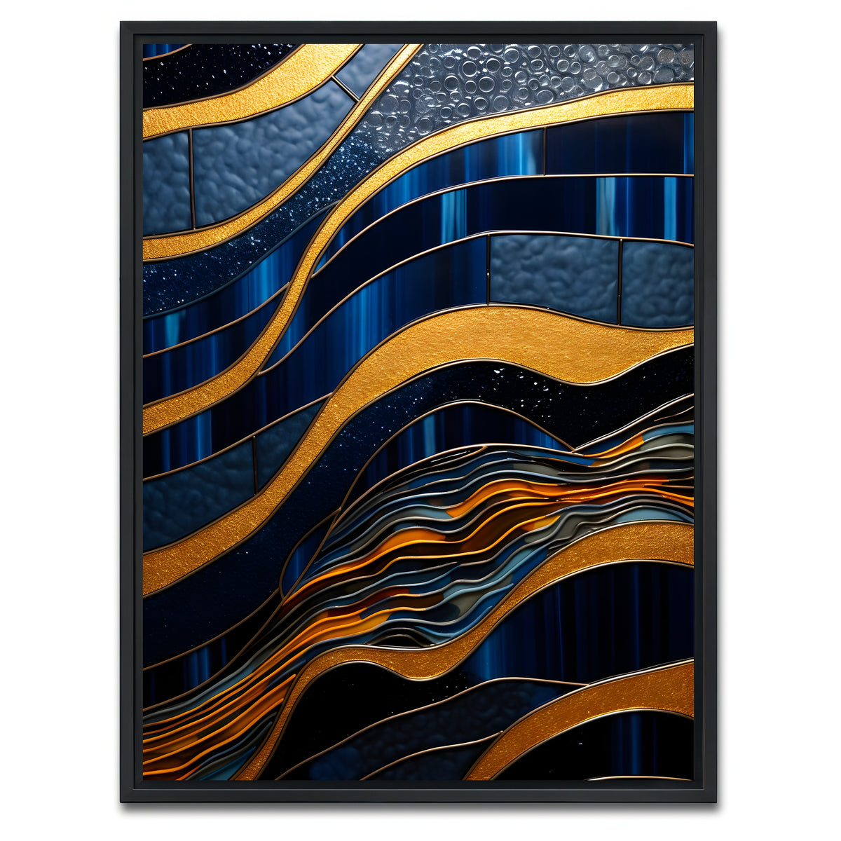 AUTO-MOCKUP WHITE | Abstract - Blue gold shapes 18 | 1 Piece | Black Framed Canvas | group=3x4