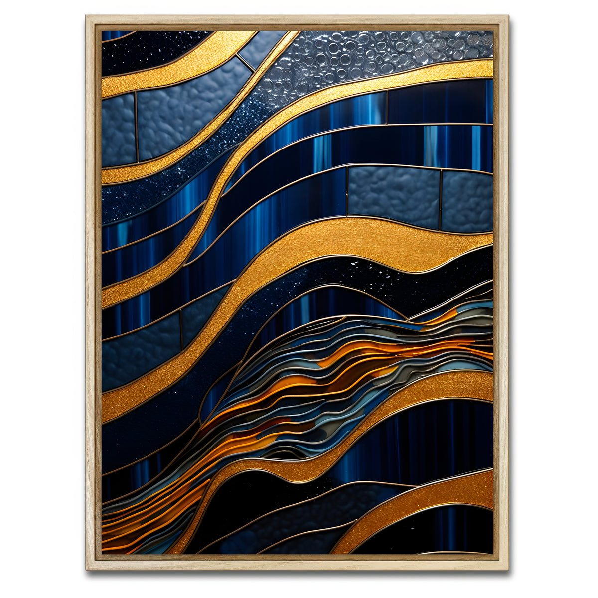 AUTO-MOCKUP WHITE | Abstract - Blue gold shapes 18 | 1 Piece | Natural Framed Canvas | group=3x4