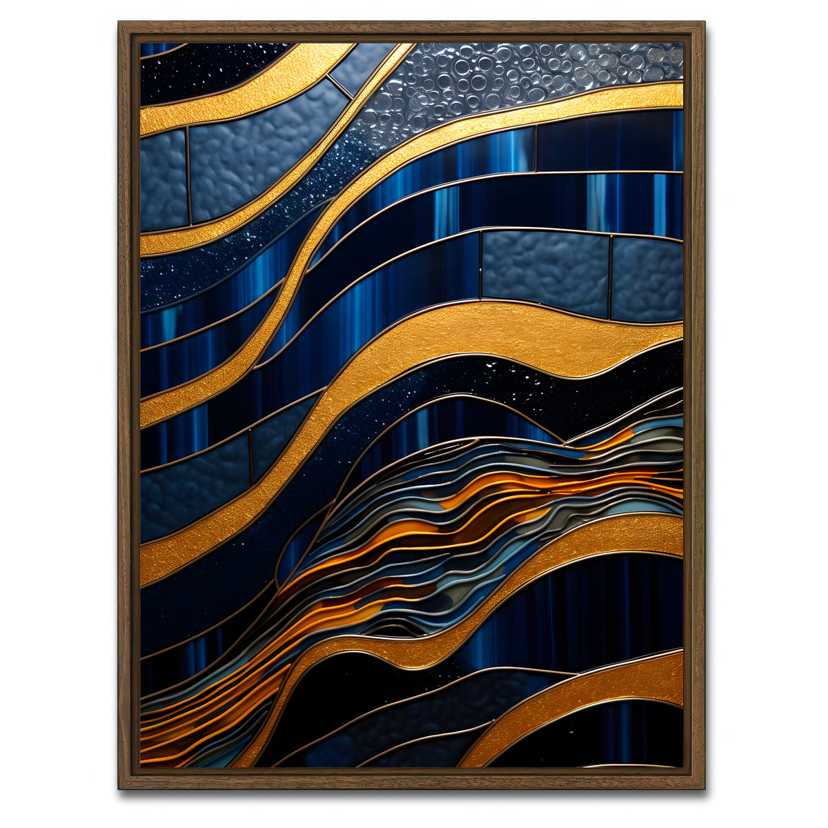 AUTO-MOCKUP WHITE | Abstract - Blue gold shapes 18 | 1 Piece | Walnut Framed Canvas | group=3x4
