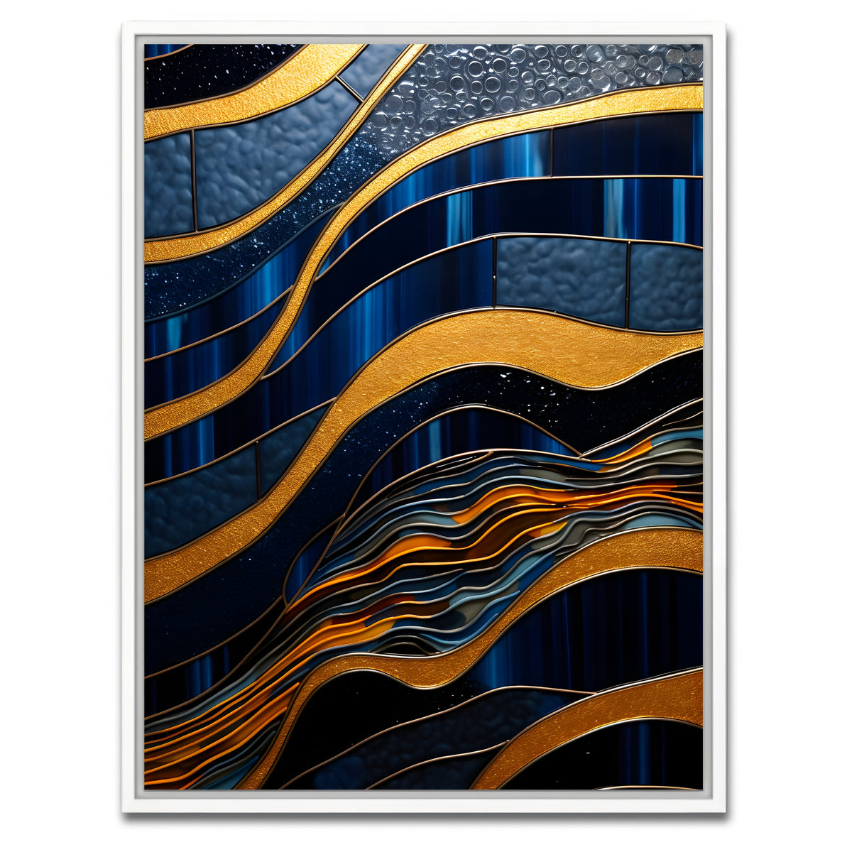 AUTO-MOCKUP WHITE | Abstract - Blue gold shapes 18 | 1 Piece | White Framed Canvas | group=3x4