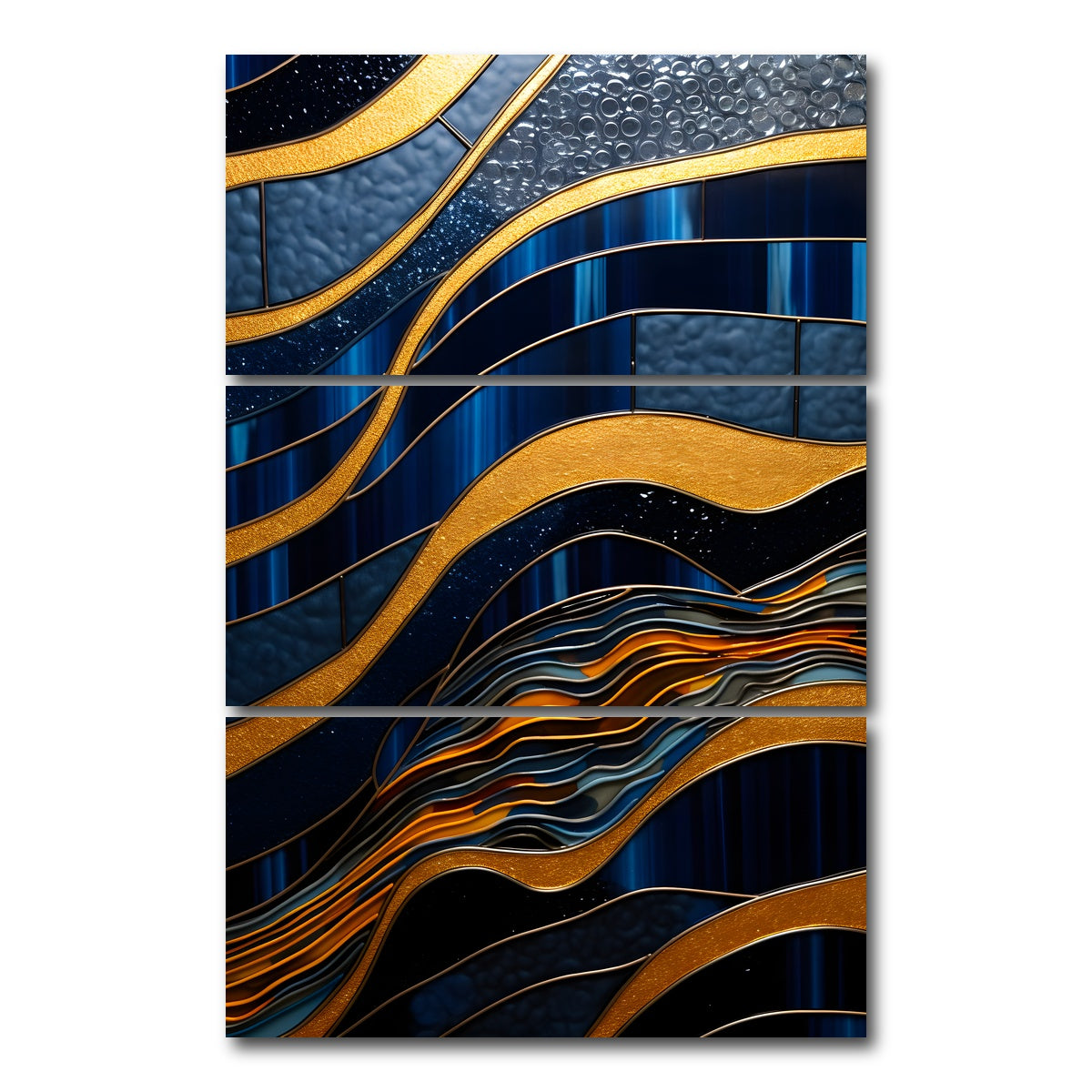 AUTO-MOCKUP WHITE | Abstract - Blue gold shapes 18 | 3 Piece | Gallery Wrap Canvas | group=12x24_stacked