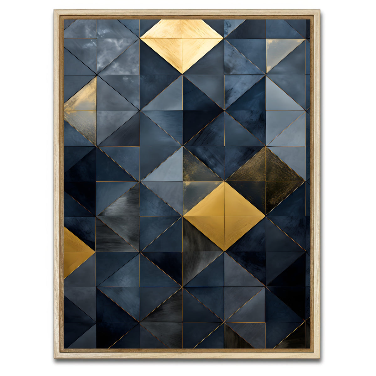 AUTO-MOCKUP WHITE | Abstract - Blue gold shapes 23 | 1 Piece | Natural Framed Canvas | group=3x4