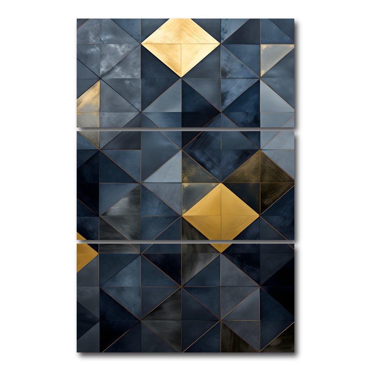AUTO-MOCKUP WHITE | Abstract - Blue gold shapes 23 | 3 Piece | Gallery Wrap Canvas | group=12x24_stacked