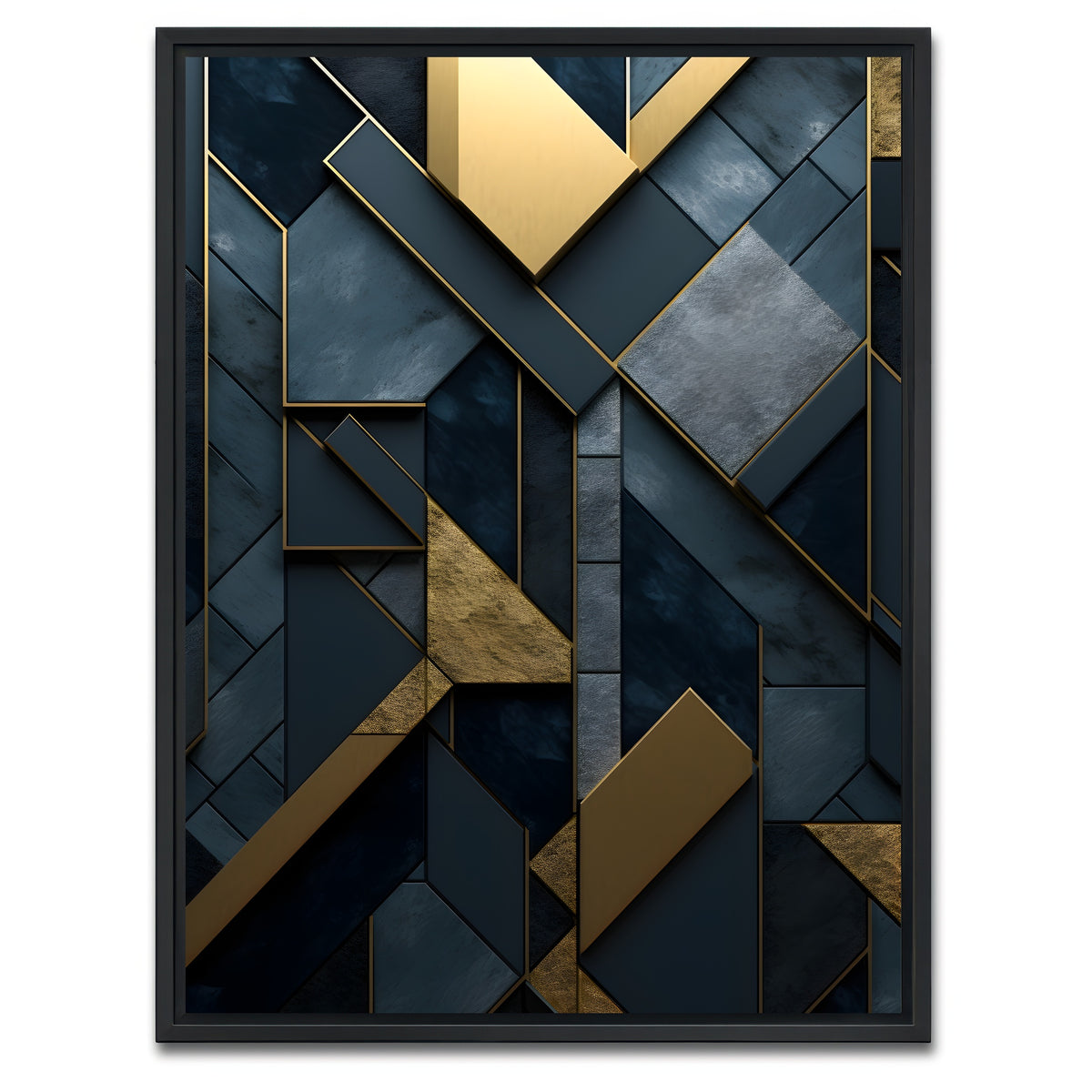 AUTO-MOCKUP WHITE | Abstract - Blue gold shapes 3 | 1 Piece | Black Framed Canvas | group=3x4