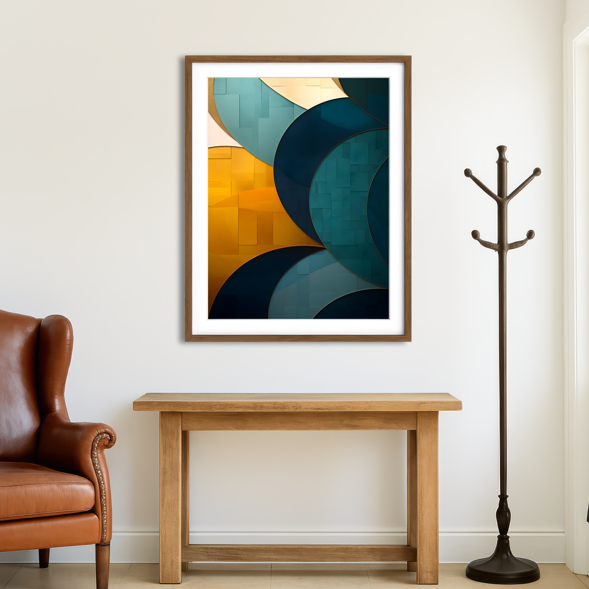 AUTO-MOCKUP ROOM | Abstract - Blue Gold Wave 39 Wall Art