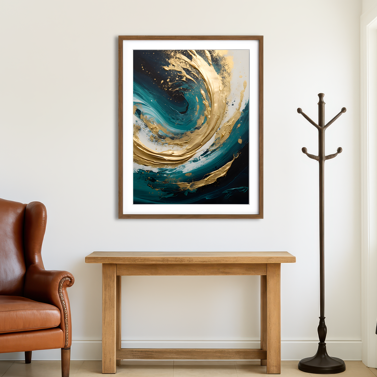 AUTO-MOCKUP ROOM | Abstract - Blue Gold Waves 11 Wall Art