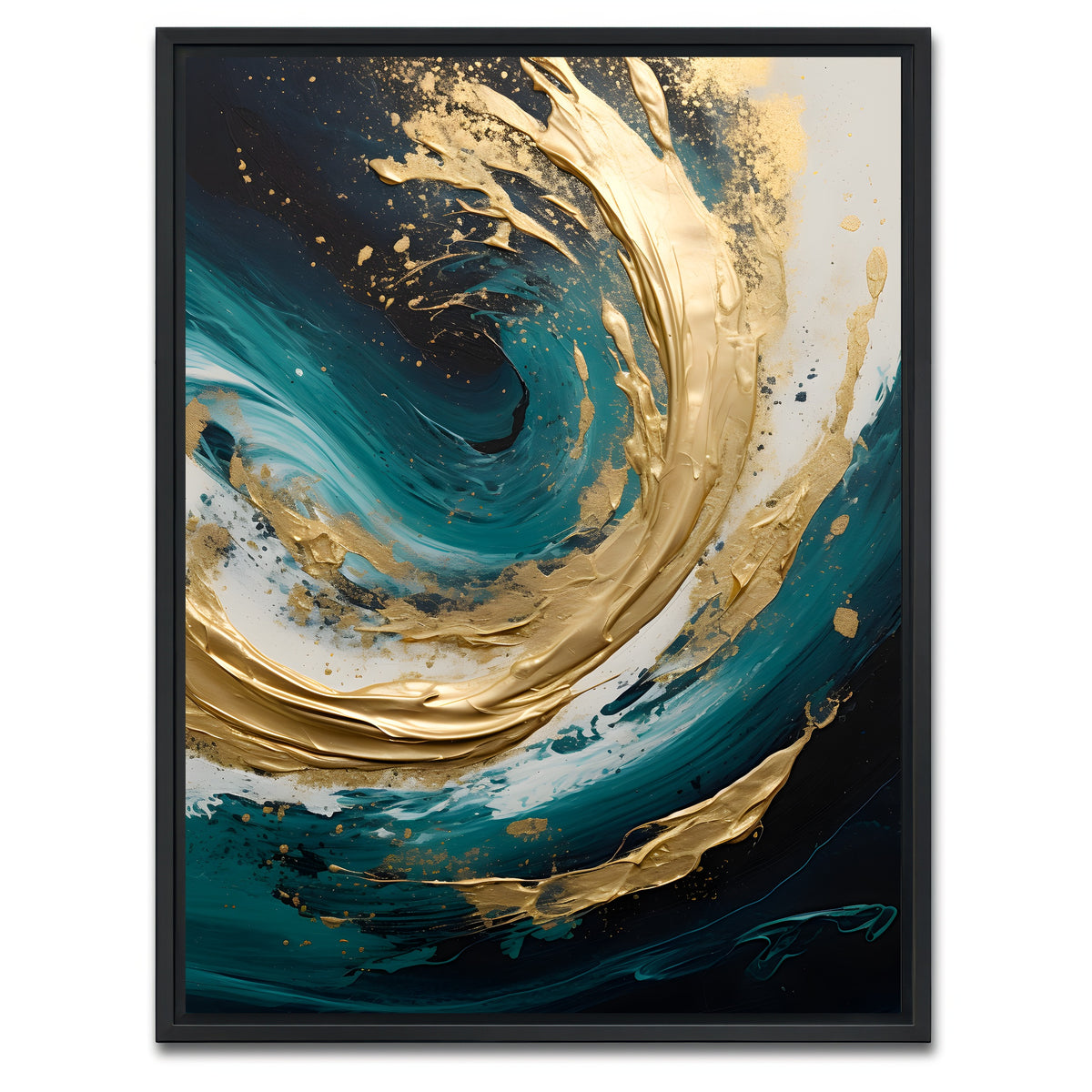 AUTO-MOCKUP WHITE | Abstract - Blue gold waves 11 | 1 Piece | Black Framed Canvas | group=3x4