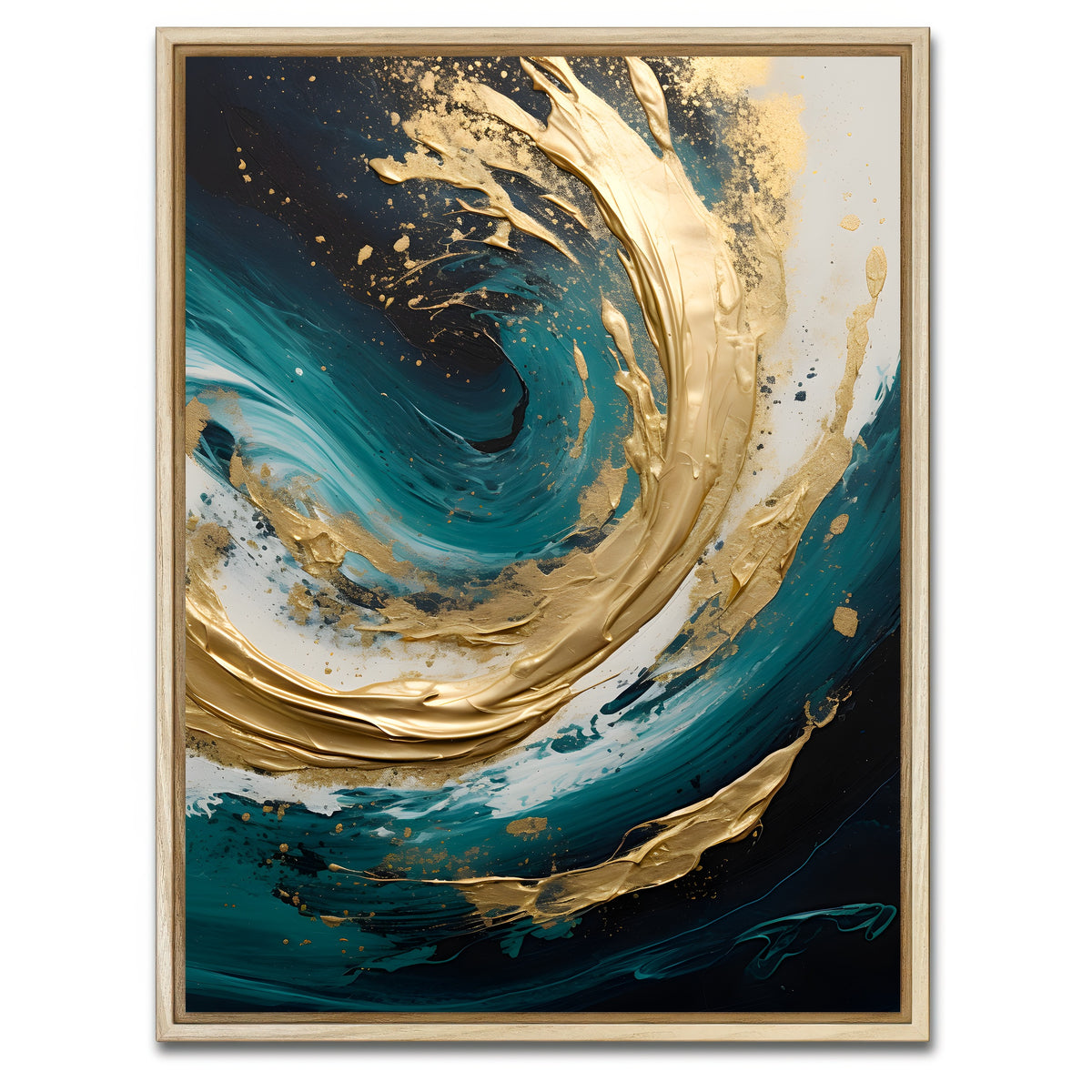 AUTO-MOCKUP WHITE | Abstract - Blue gold waves 11 | 1 Piece | Natural Framed Canvas | group=3x4