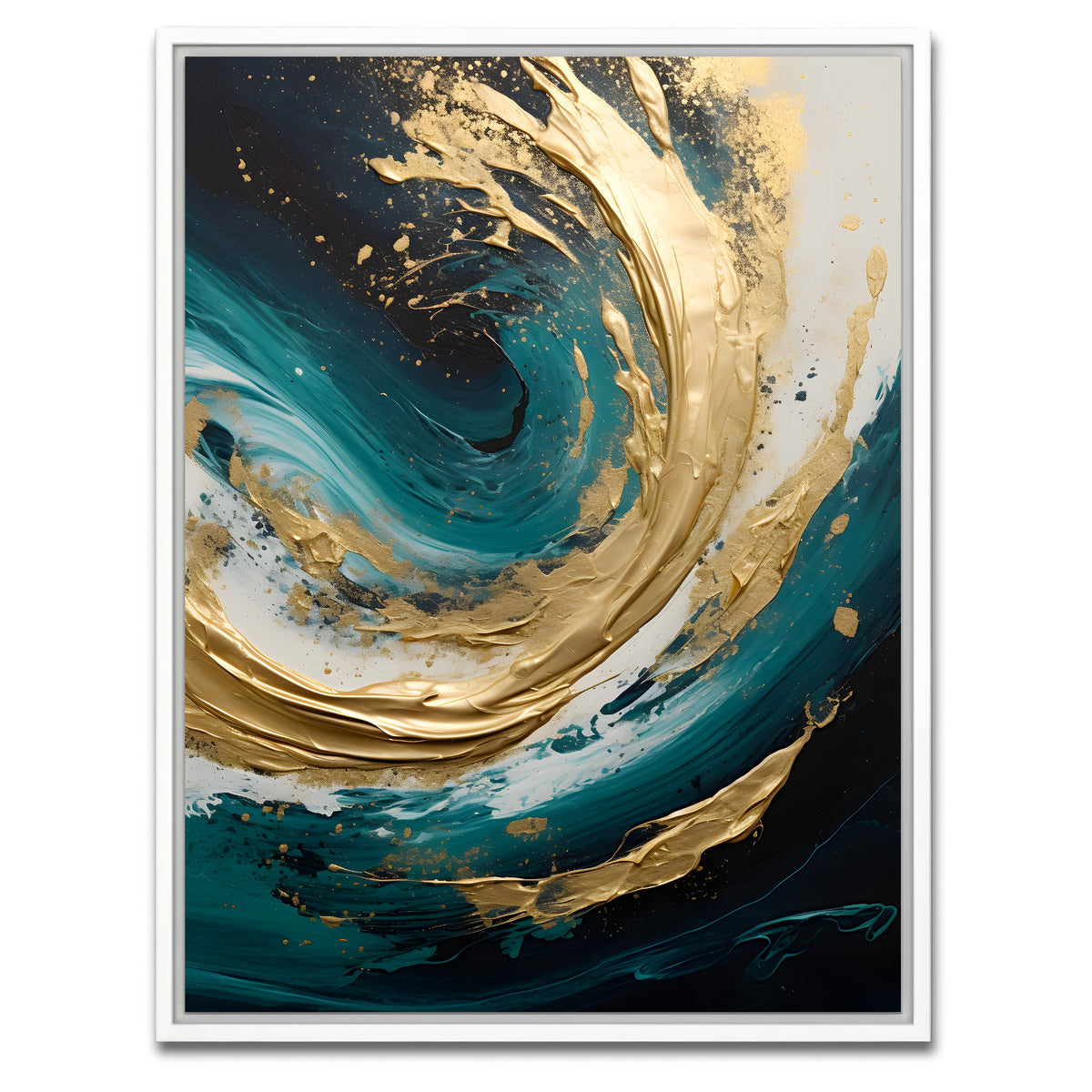 AUTO-MOCKUP WHITE | Abstract - Blue gold waves 11 | 1 Piece | White Framed Canvas | group=3x4