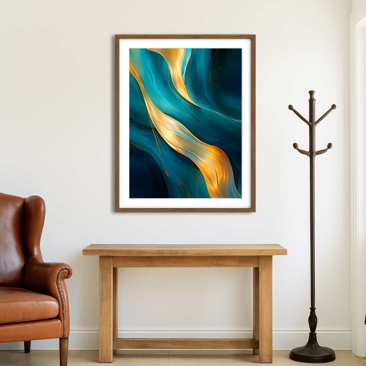 AUTO-MOCKUP ROOM | Abstract - Blue Gold Waves 12 Wall Art