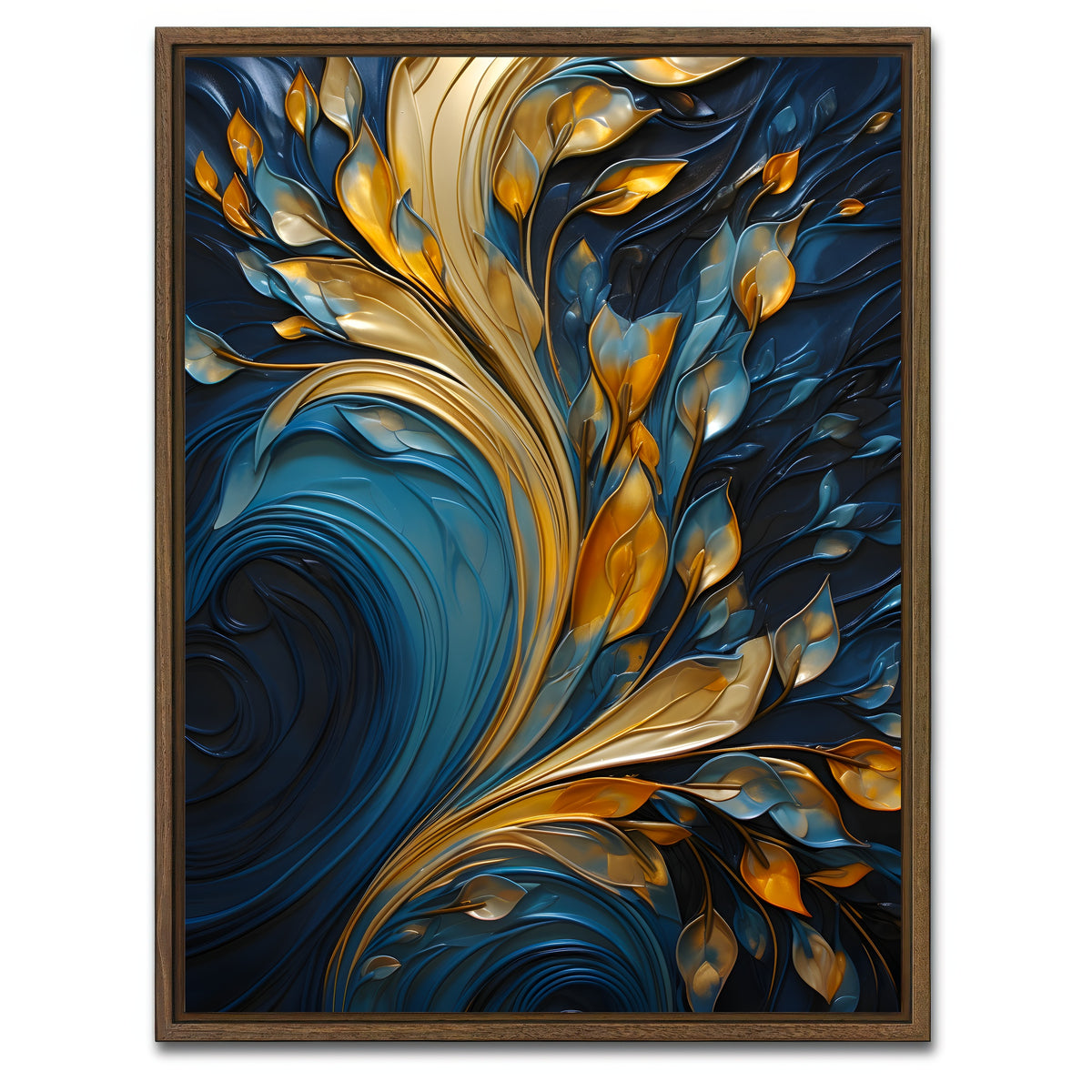 AUTO-MOCKUP WHITE | Abstract - Blue gold waves 26 | 1 Piece | Walnut Framed Canvas | group=3x4