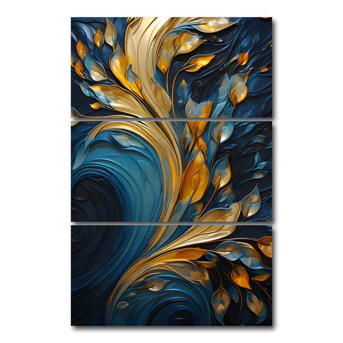 AUTO-MOCKUP WHITE | Abstract - Blue gold waves 26 | 3 Piece | Gallery Wrap Canvas | group=12x24_stacked