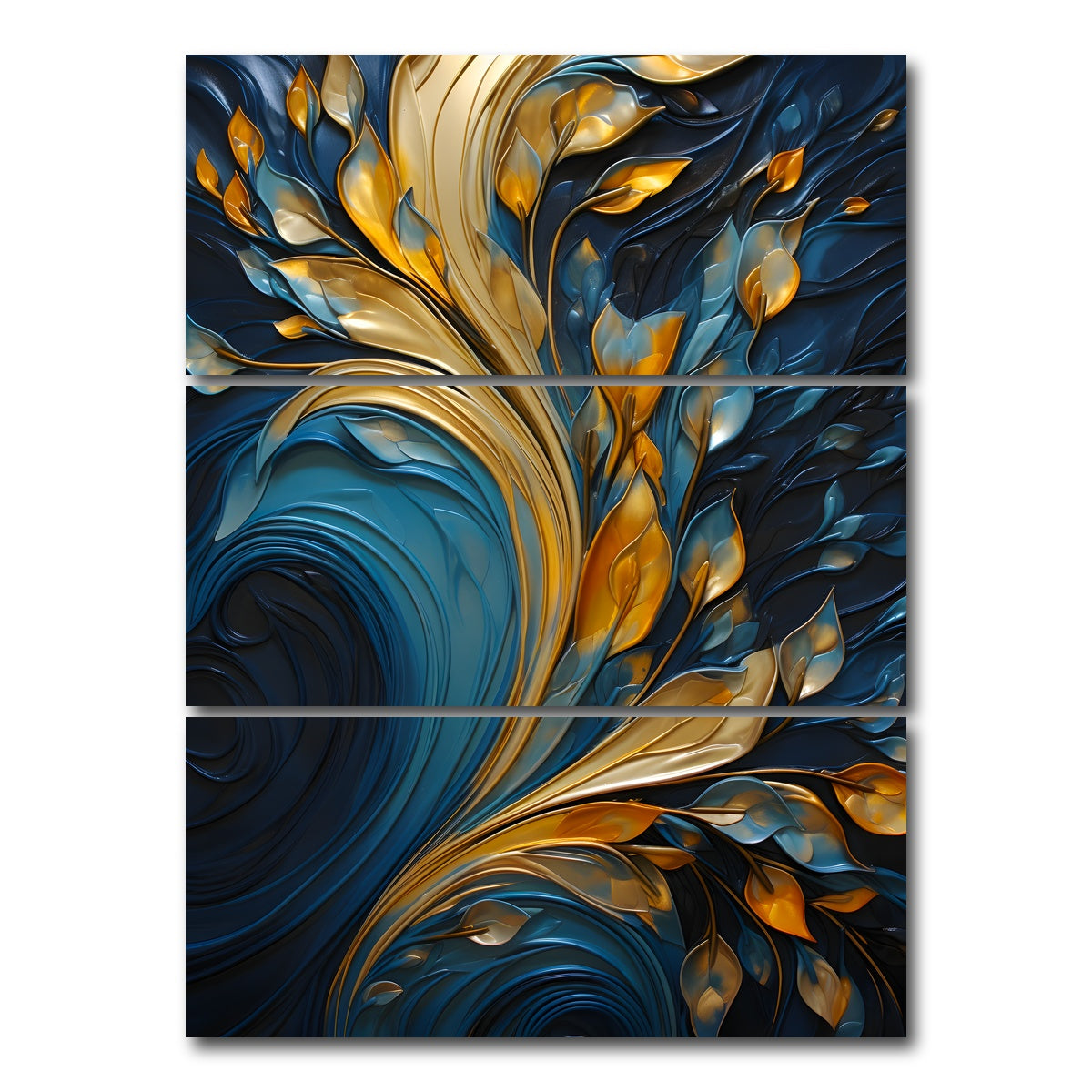 AUTO-MOCKUP WHITE | Abstract - Blue gold waves 26 | 3 Piece | Gallery Wrap Canvas | group=8x18_stacked