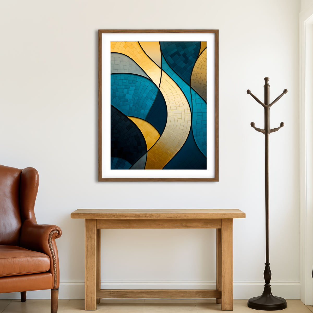 AUTO-MOCKUP ROOM | Abstract - Blue Gold Waves 36 Wall Art