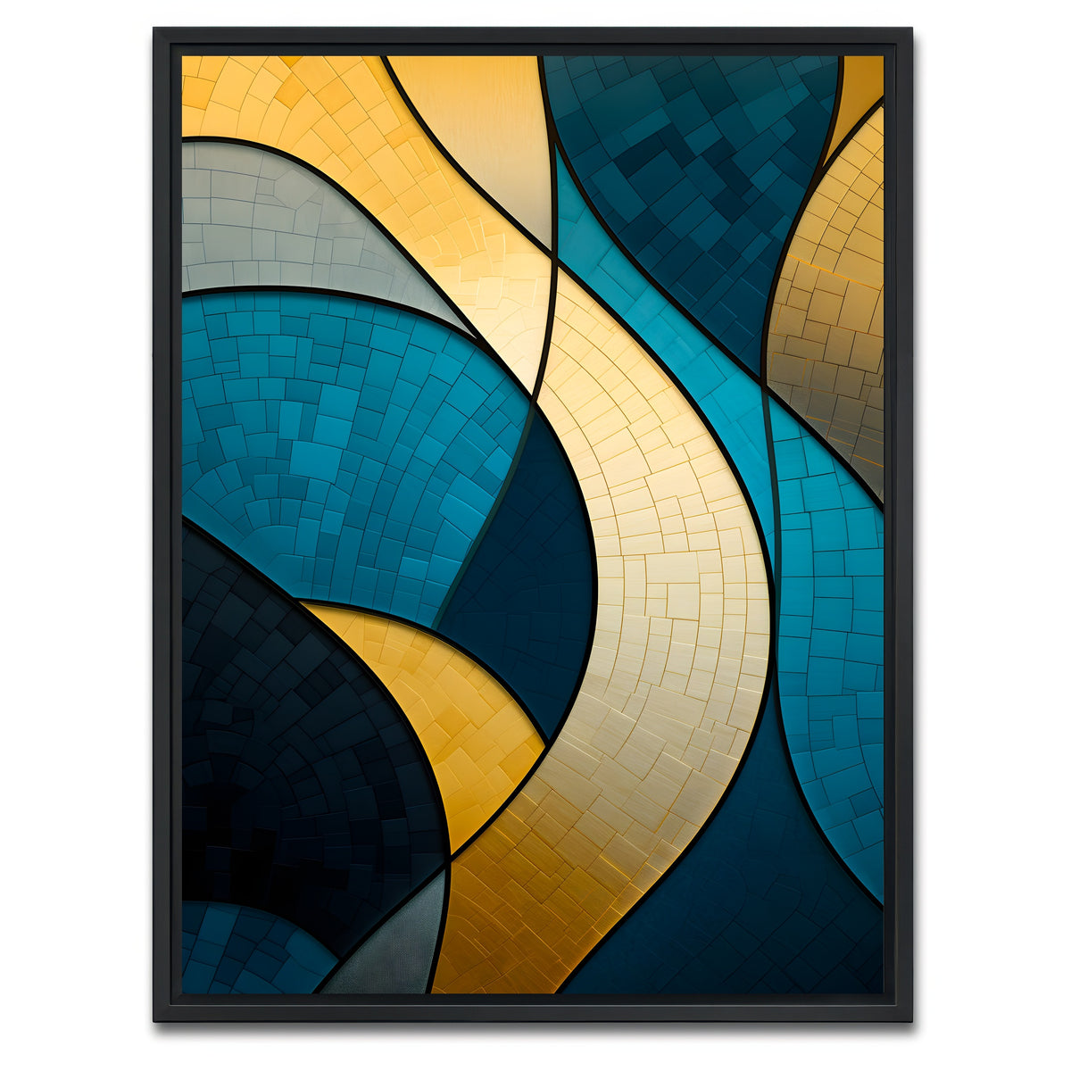 AUTO-MOCKUP WHITE | Abstract - Blue gold waves 36 | 1 Piece | Black Framed Canvas | group=3x4
