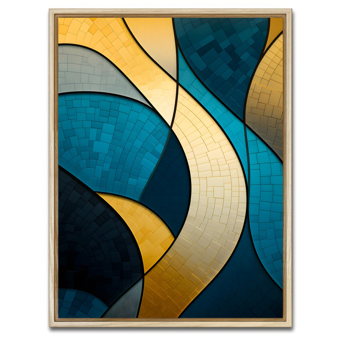 AUTO-MOCKUP WHITE | Abstract - Blue gold waves 36 | 1 Piece | Natural Framed Canvas | group=3x4