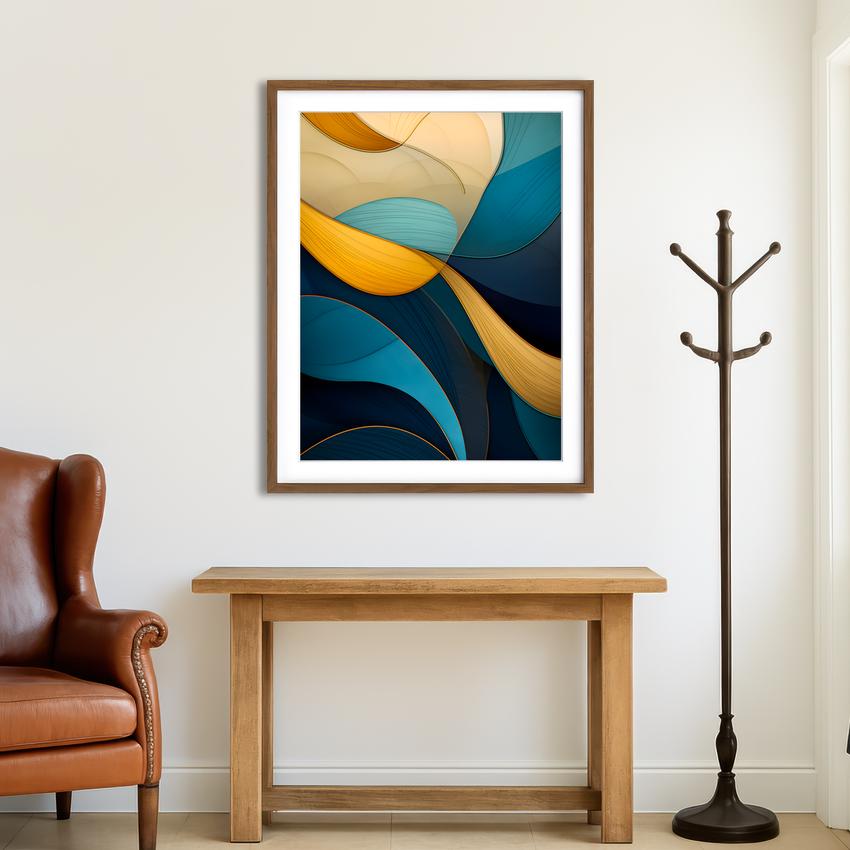AUTO-MOCKUP ROOM | Abstract - Blue Gold Waves 37 Wall Art