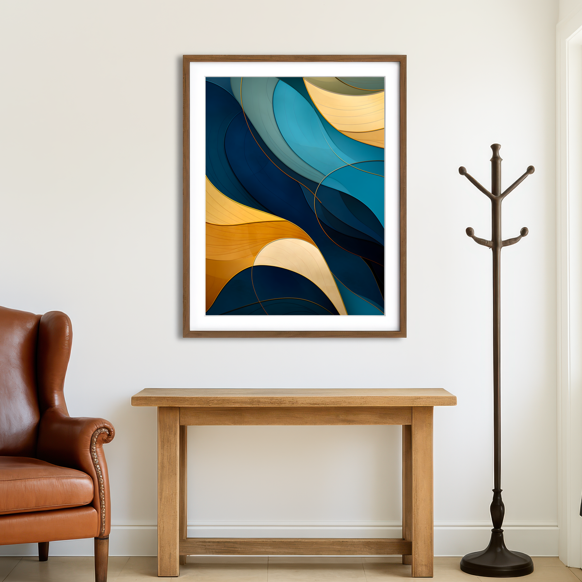 AUTO-MOCKUP ROOM | Abstract - Blue Gold Waves 42 Wall Art