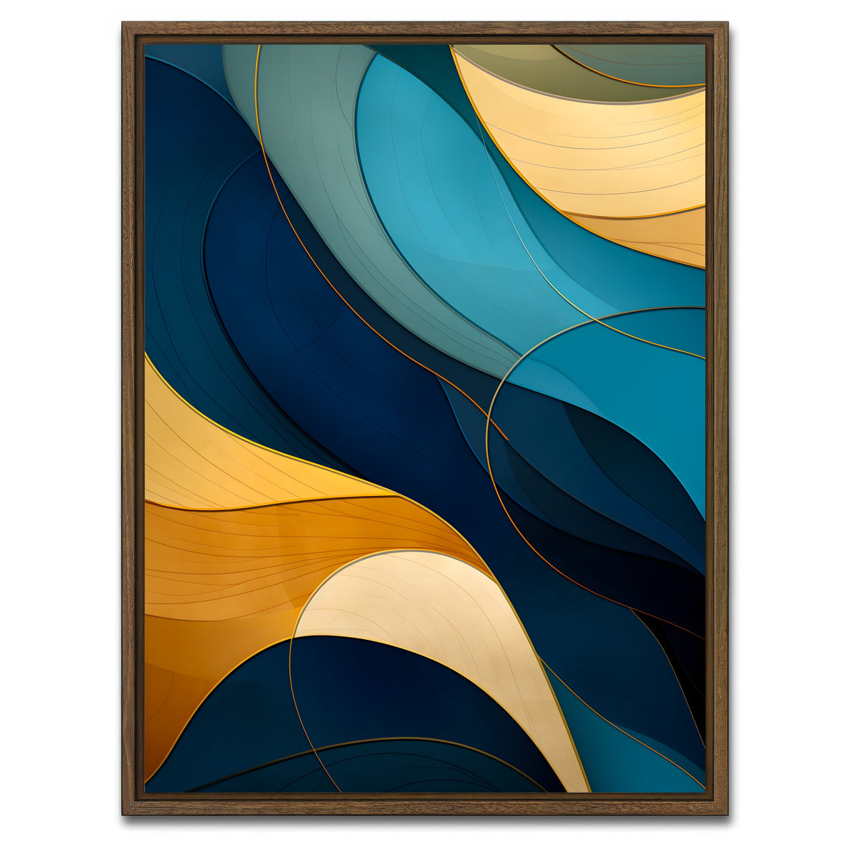 AUTO-MOCKUP WHITE | Abstract - Blue gold waves 42 | 1 Piece | Walnut Framed Canvas | group=3x4