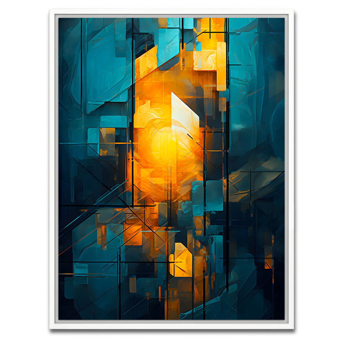 AUTO-MOCKUP WHITE | Abstract - Blue orange shapes 26 | 1 Piece | White Framed Canvas | group=3x4