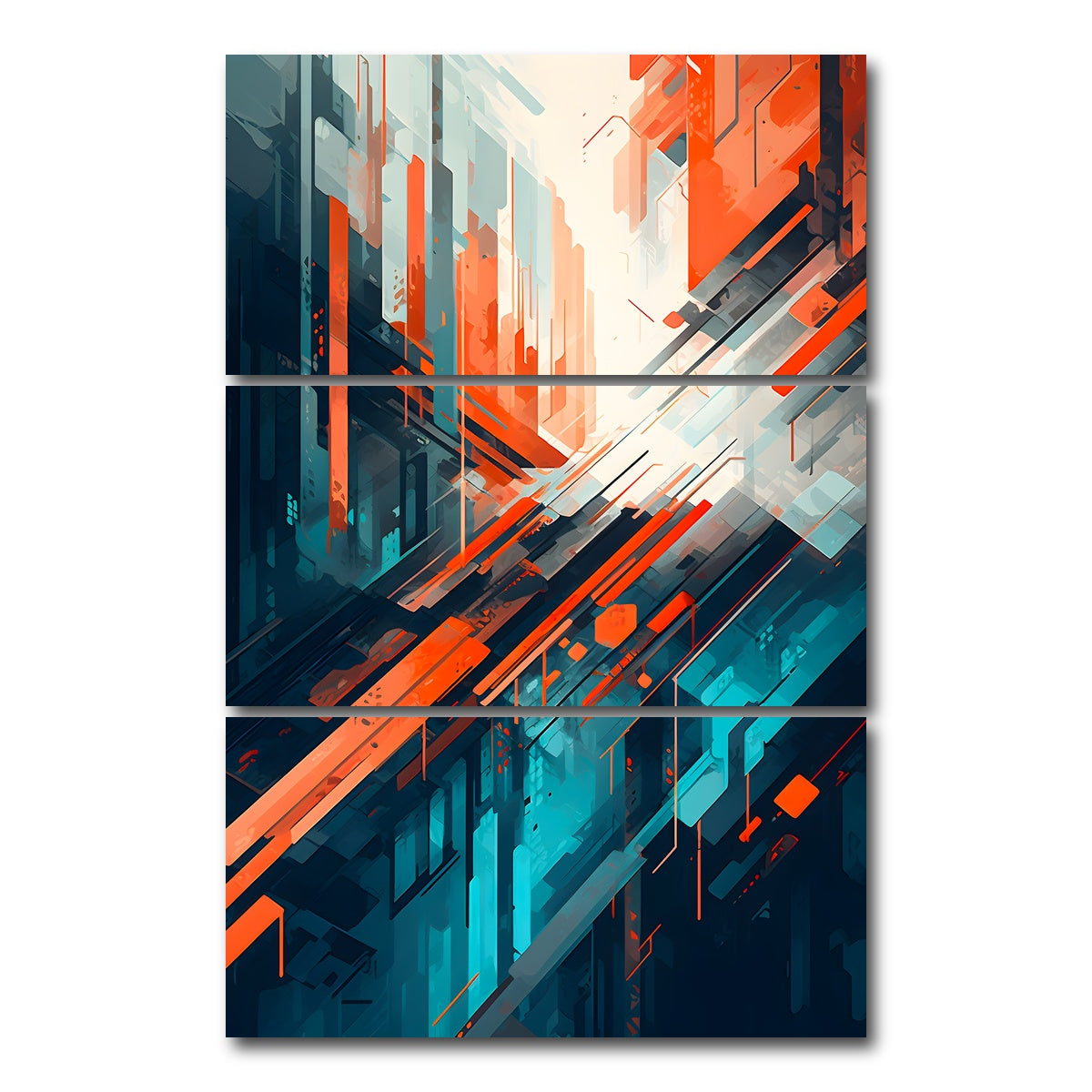 AUTO-MOCKUP WHITE | Abstract - Blue orange shapes 4 | 3 Piece | Gallery Wrap Canvas | group=12x24_stacked