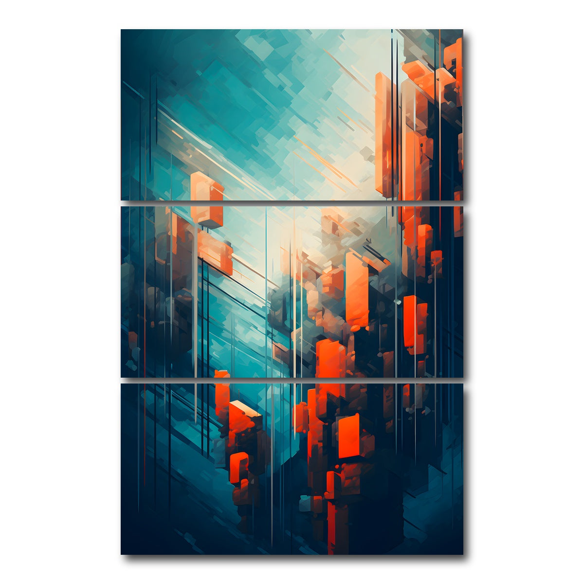 AUTO-MOCKUP WHITE | Abstract - Blue orange shapes 9 | 3 Piece | Gallery Wrap Canvas | group=12x24_stacked