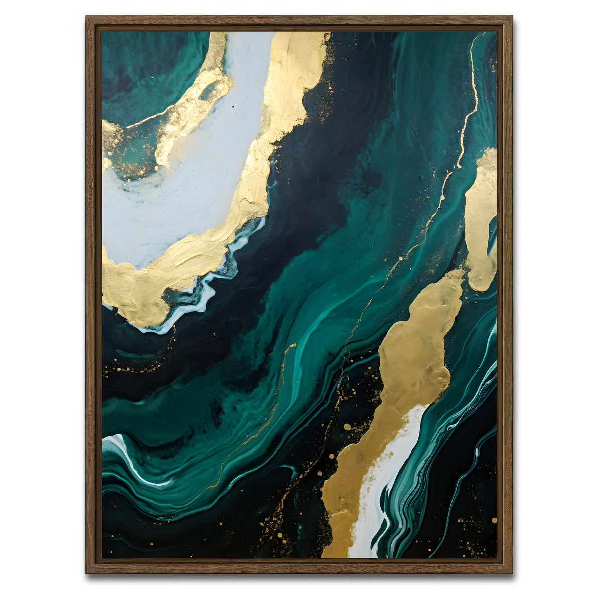 AUTO-MOCKUP WHITE | Abstract - Green gold waves 1 | 1 Piece | Walnut Framed Canvas | group=3x4