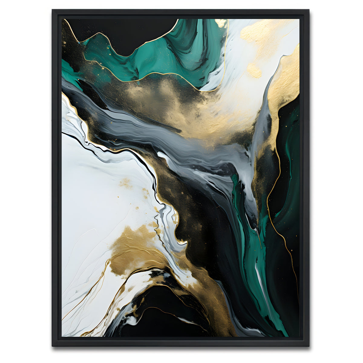 AUTO-MOCKUP WHITE | Abstract - Green gold waves 2 | 1 Piece | Black Framed Canvas | group=3x4