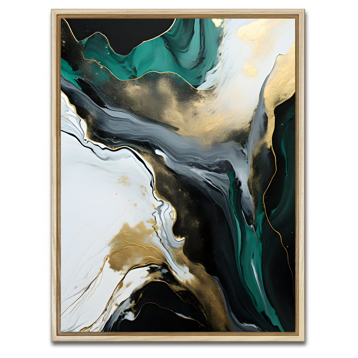 AUTO-MOCKUP WHITE | Abstract - Green gold waves 2 | 1 Piece | Natural Framed Canvas | group=3x4