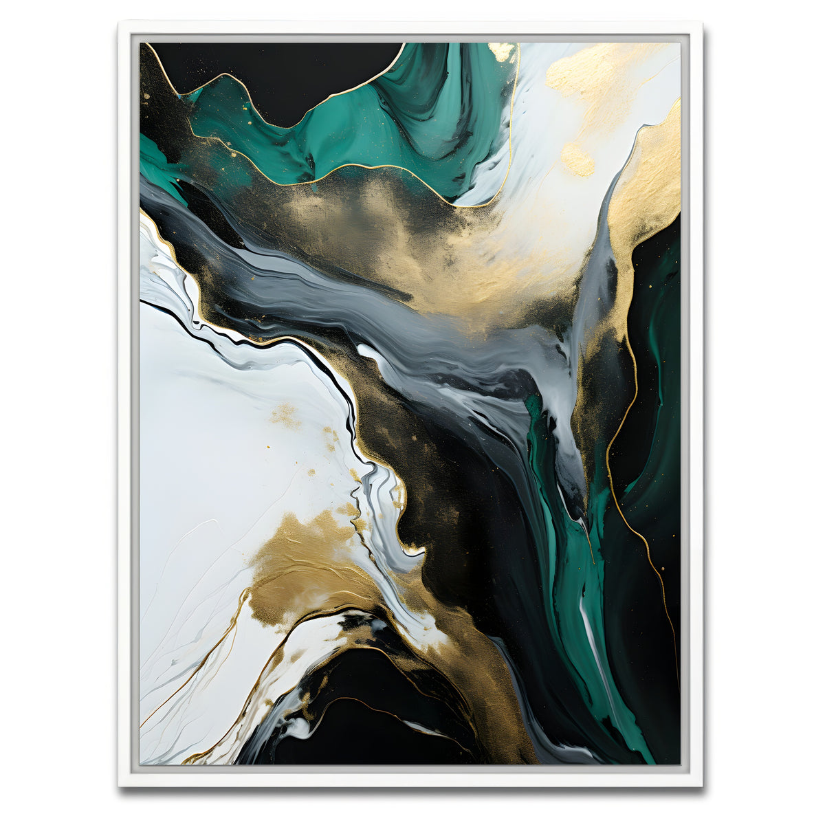 AUTO-MOCKUP WHITE | Abstract - Green gold waves 2 | 1 Piece | White Framed Canvas | group=3x4