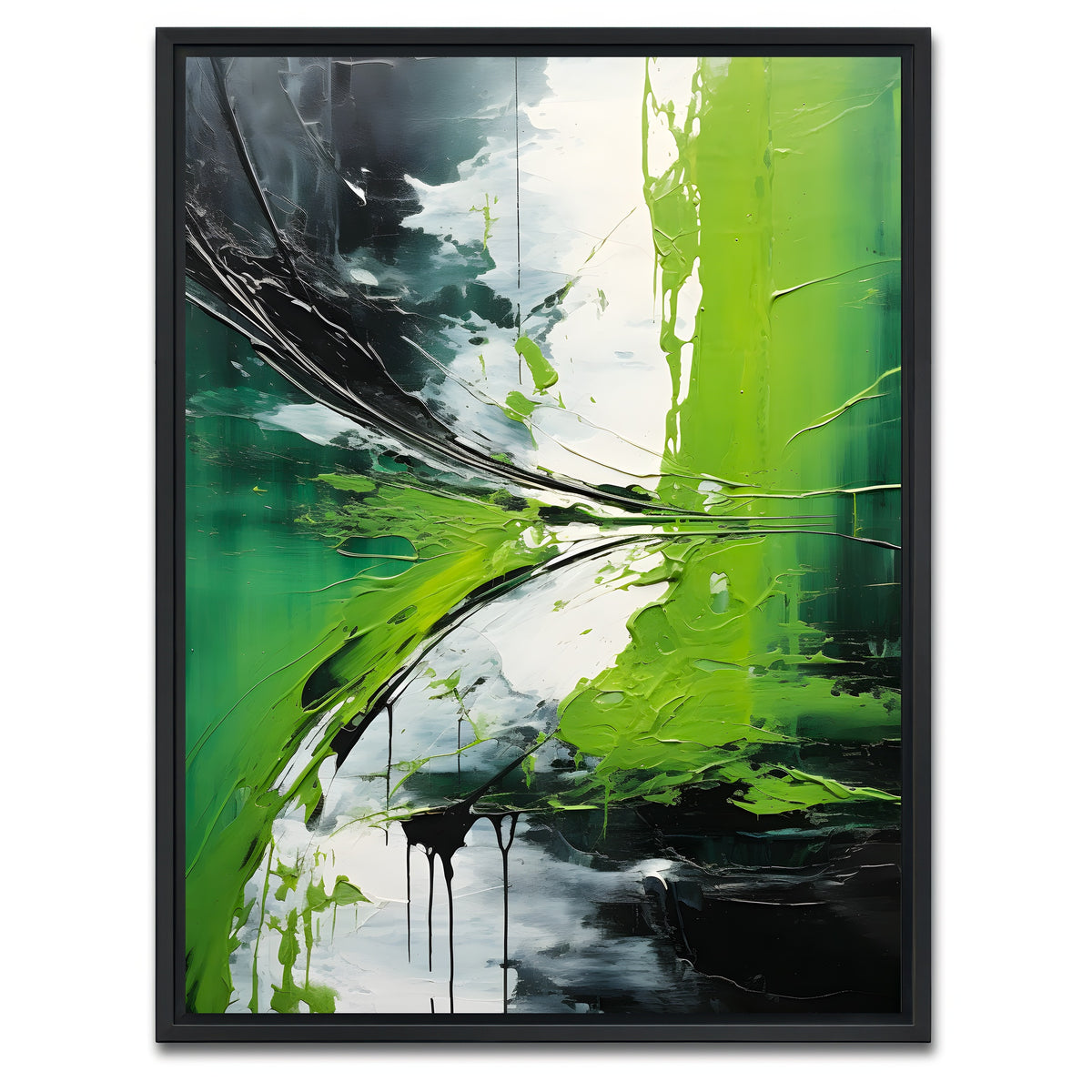 AUTO-MOCKUP WHITE | Abstract - Green white shapes 1 | 1 Piece | Black Framed Canvas | group=3x4
