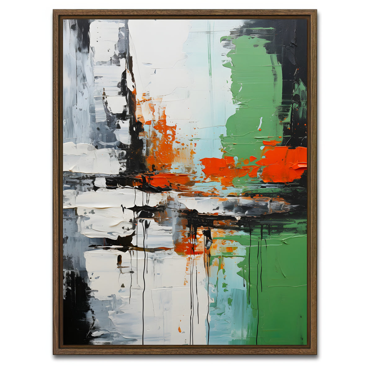 AUTO-MOCKUP WHITE | Abstract - Green white shapes 2 | 1 Piece | Walnut Framed Canvas | group=3x4