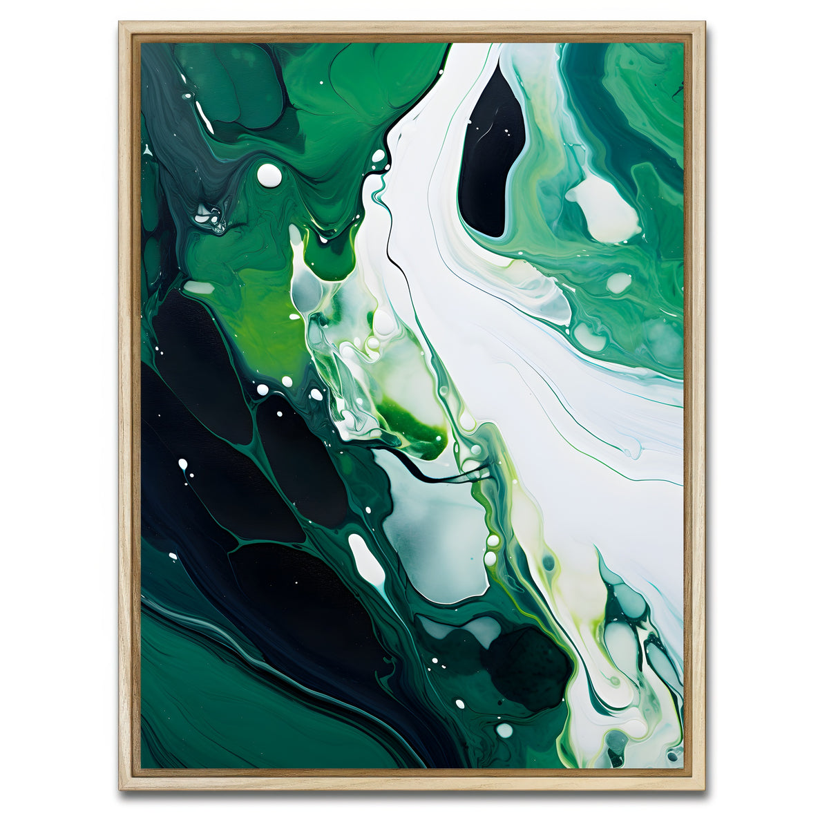AUTO-MOCKUP WHITE | Abstract - Green white waves 2 | 1 Piece | Natural Framed Canvas | group=3x4