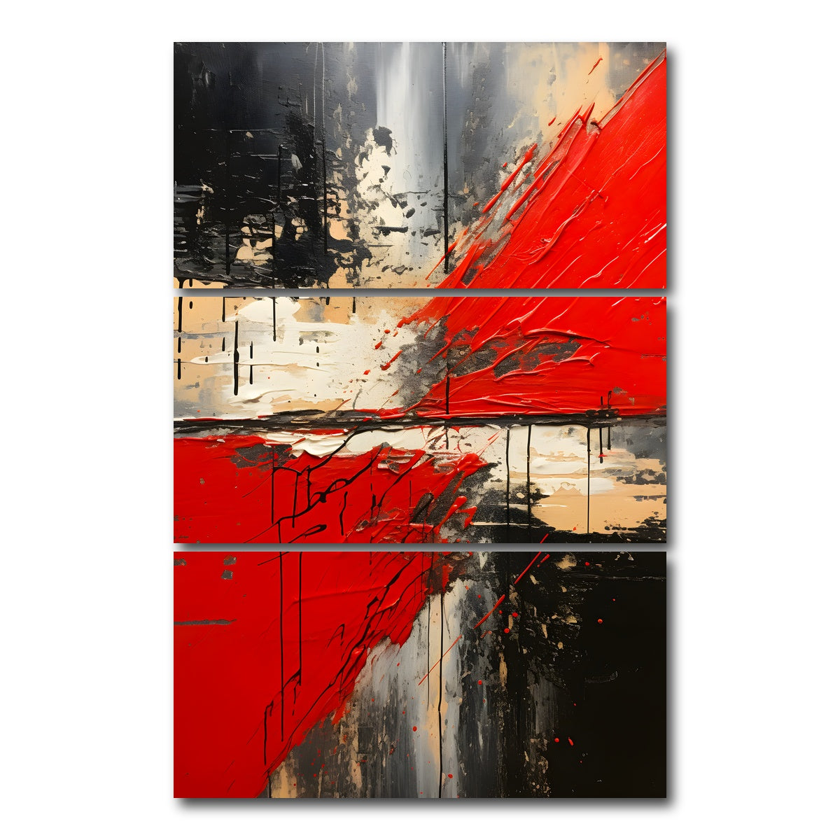 AUTO-MOCKUP WHITE | Abstract - Red black shapes 7 | 3 Piece | Gallery Wrap Canvas | group=12x24_stacked