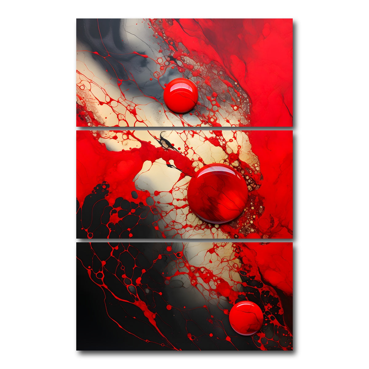 AUTO-MOCKUP WHITE | Abstract - Red black shapes 9 | 3 Piece | Gallery Wrap Canvas | group=12x24_stacked