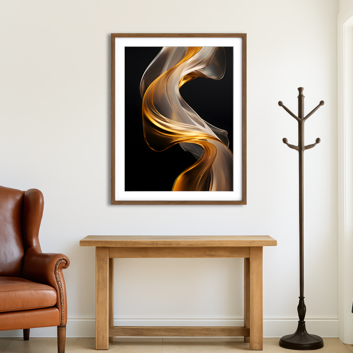 AUTO-MOCKUP ROOM | Abstract - White Gold Waves 2 Wall Art