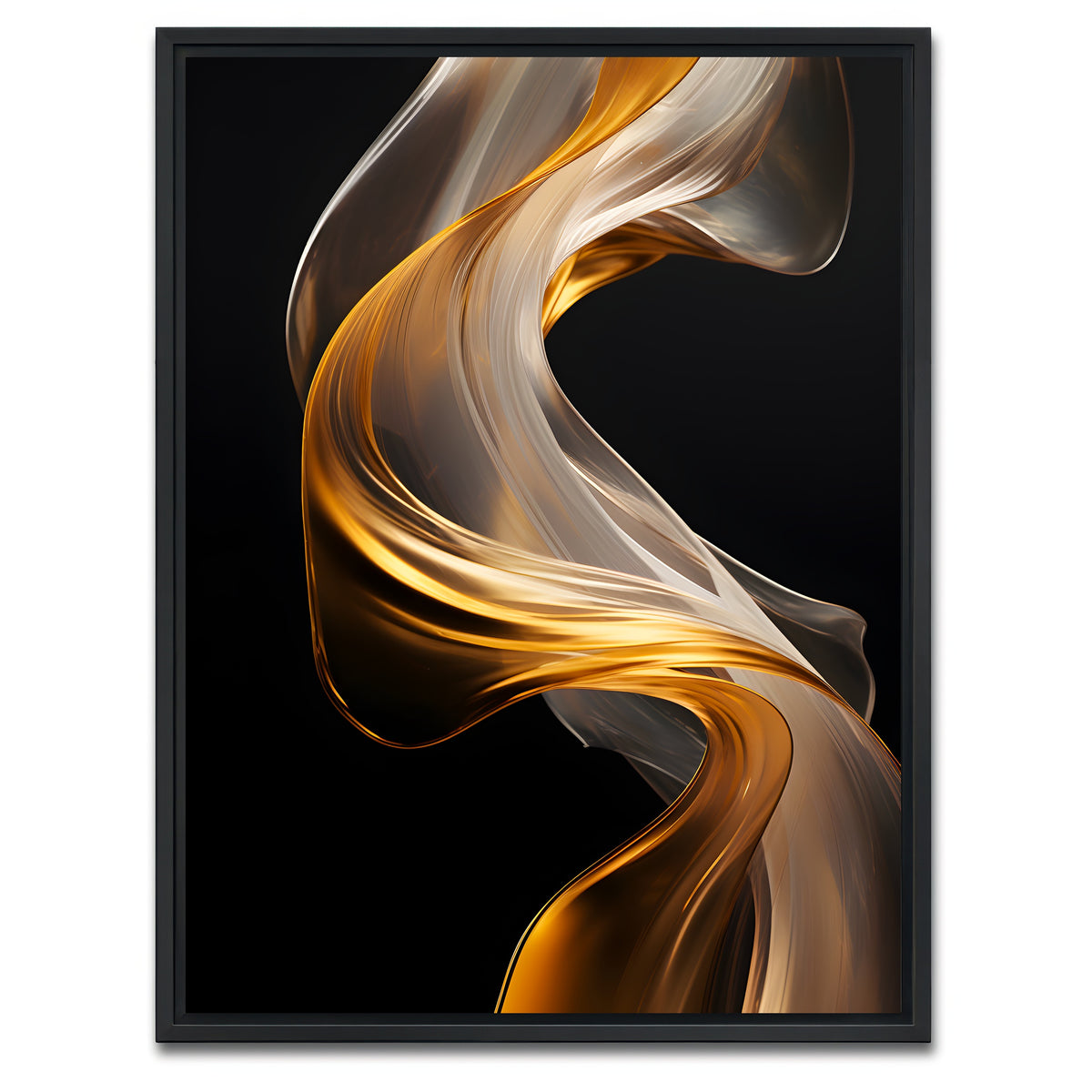 AUTO-MOCKUP WHITE | Abstract - White gold waves 2 | 1 Piece | Black Framed Canvas | group=3x4