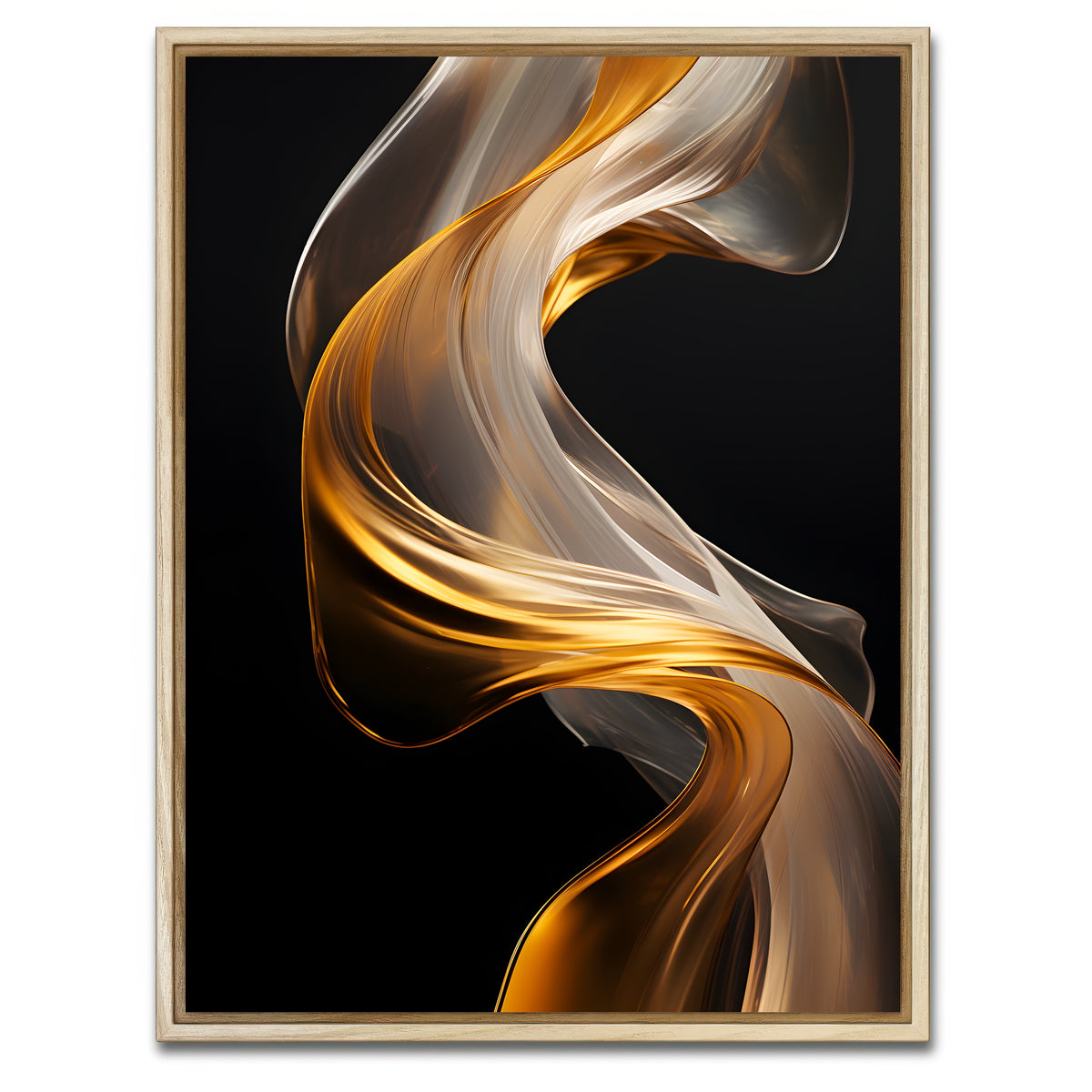 AUTO-MOCKUP WHITE | Abstract - White gold waves 2 | 1 Piece | Natural Framed Canvas | group=3x4