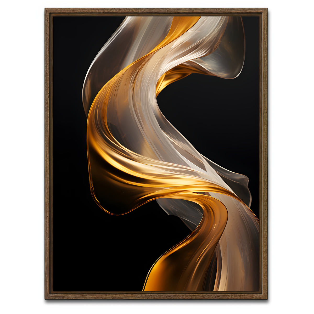 AUTO-MOCKUP WHITE | Abstract - White gold waves 2 | 1 Piece | Walnut Framed Canvas | group=3x4