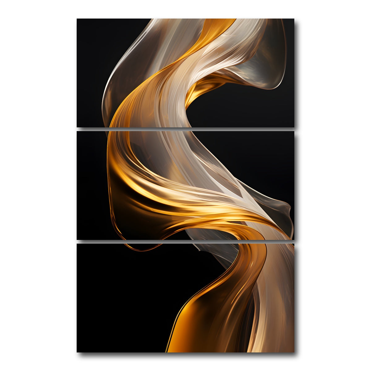 AUTO-MOCKUP WHITE | Abstract - White gold waves 2 | 3 Piece | Gallery Wrap Canvas | group=12x24_stacked