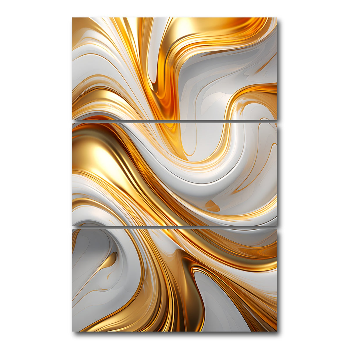 AUTO-MOCKUP WHITE | Abstract - White gold waves 4 | 3 Piece | Gallery Wrap Canvas | group=12x24_stacked