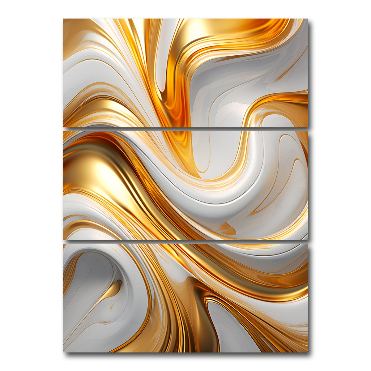 AUTO-MOCKUP WHITE | Abstract - White gold waves 4 | 3 Piece | Gallery Wrap Canvas | group=8x18_stacked