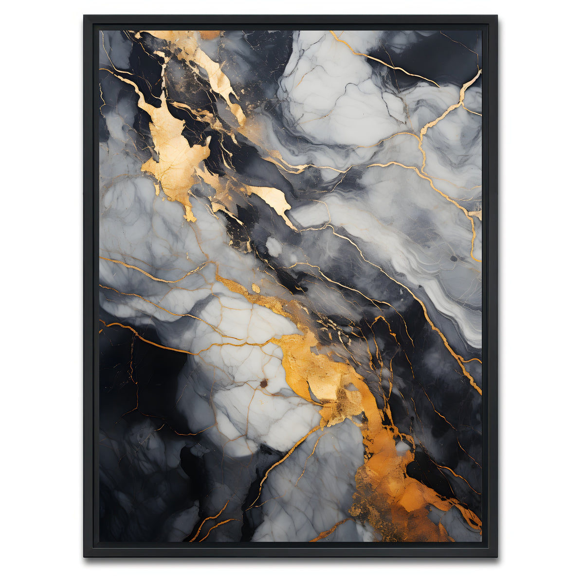 AUTO-MOCKUP WHITE | Abstract - White gold waves 8 | 1 Piece | Black Framed Canvas | group=3x4